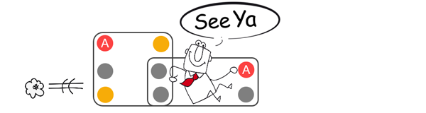 Cartoon man driving his Freedom Blocks saying "See Ya"