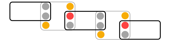 Overlapping rectangles and squares.