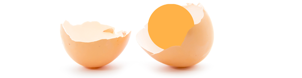 Cracked egg with orange corner note where yoke would be.